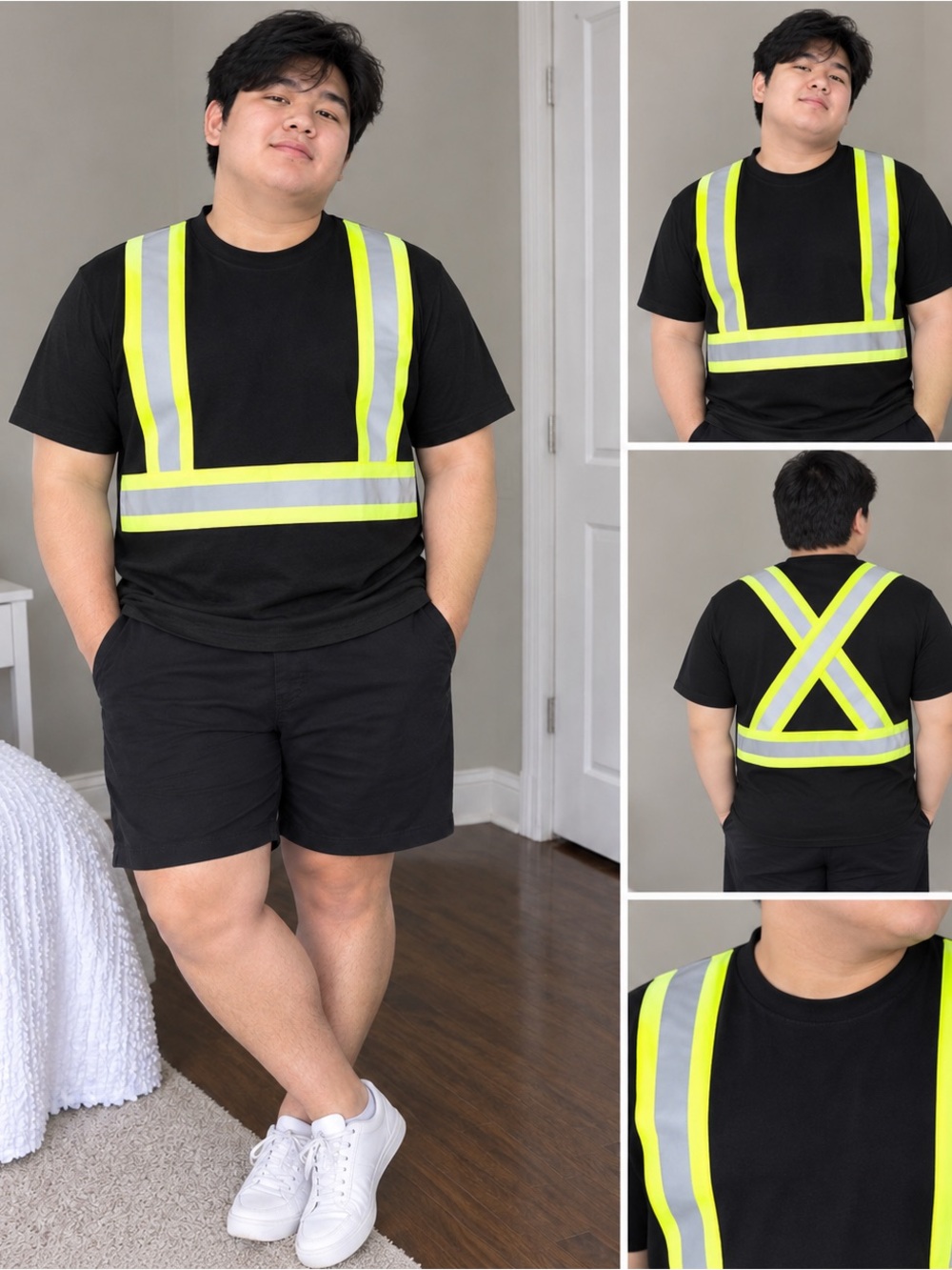 High-Visibility Short Sleeve Safety Tee - Black with Lime Reflective Stripes